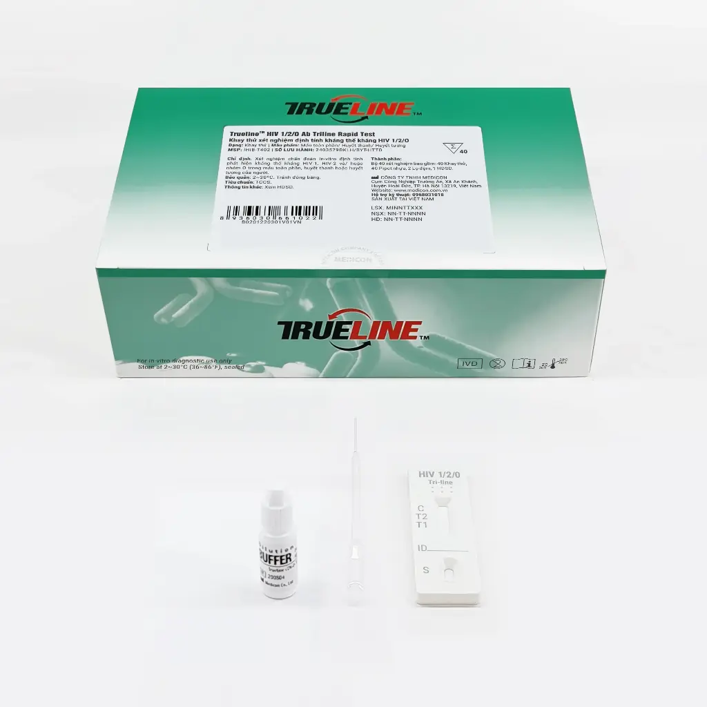 Khay thử xét nghiệm định tính kháng thể kháng HIV 1/2/O [Trueline™ HIV 1/2/O Ab Triline Rapid Test]