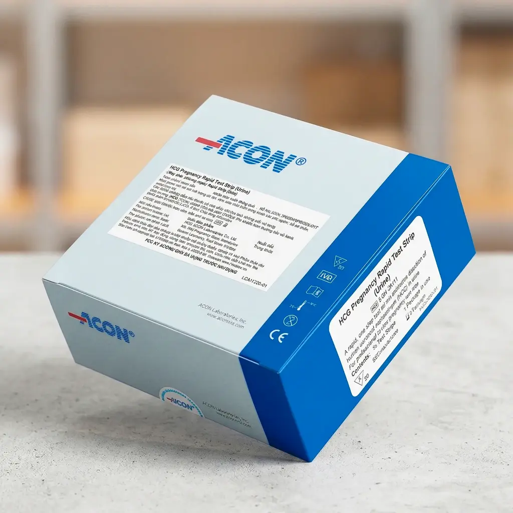 G020101: 01 Que thử phát hiện định tính hCG ACON® hCG Pregnancy Rapid Test Strip (Urine), 01 Cốc nghiệm Ucup™ 20ml