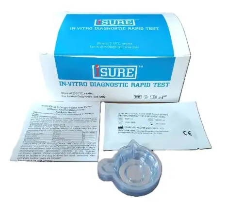 Panel thử xét nghiệm định tính Amphetamine, Codeine, Heroin, Morphine, Marijuana [ISURE™ Multi-Drug Rapid Test Panel (Urine)(AMP500/COD200/HER10/ MOP300/THC50)]