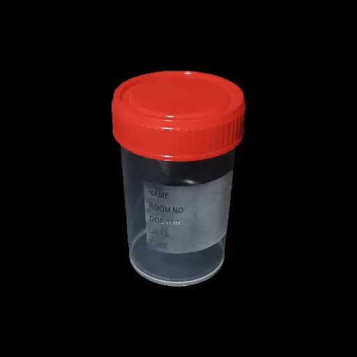 [PFA0010502] Lọ mẫu nước tiểu nhựa PP 60ml, nắp đỏ, có nhãn [Medisure™ Urine sample container PP 60ml, red cap, label] (Túi 100)