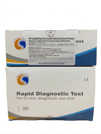 [GCHAV(IgG/IgM)-402a] Khay thử xét nghiệm định tính kháng thể IgM, IgG kháng HAV [Orient Gene - HAV IgG/IgM Rapid Test Cassette (Whole Blood/Serum/Plasma)] (Hộp 25)