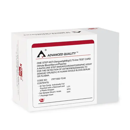 [ITP71002-TC40] Khay thử xét nghiệm định tính kháng thể IgM, IgG kháng Dengue [Advanced Quality™ One step Anti-Dengue (IgM&IgG) Tri-line Test] (Hộp 40)